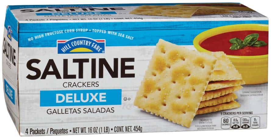 A sealed pack of saltine crackers.