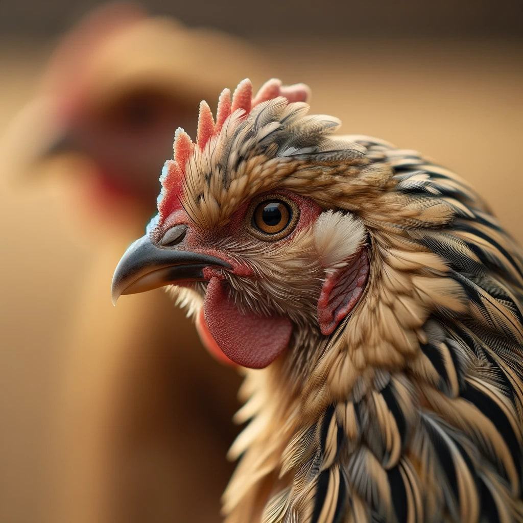 Close-up of a Brahma chicken with intricate brown feathers